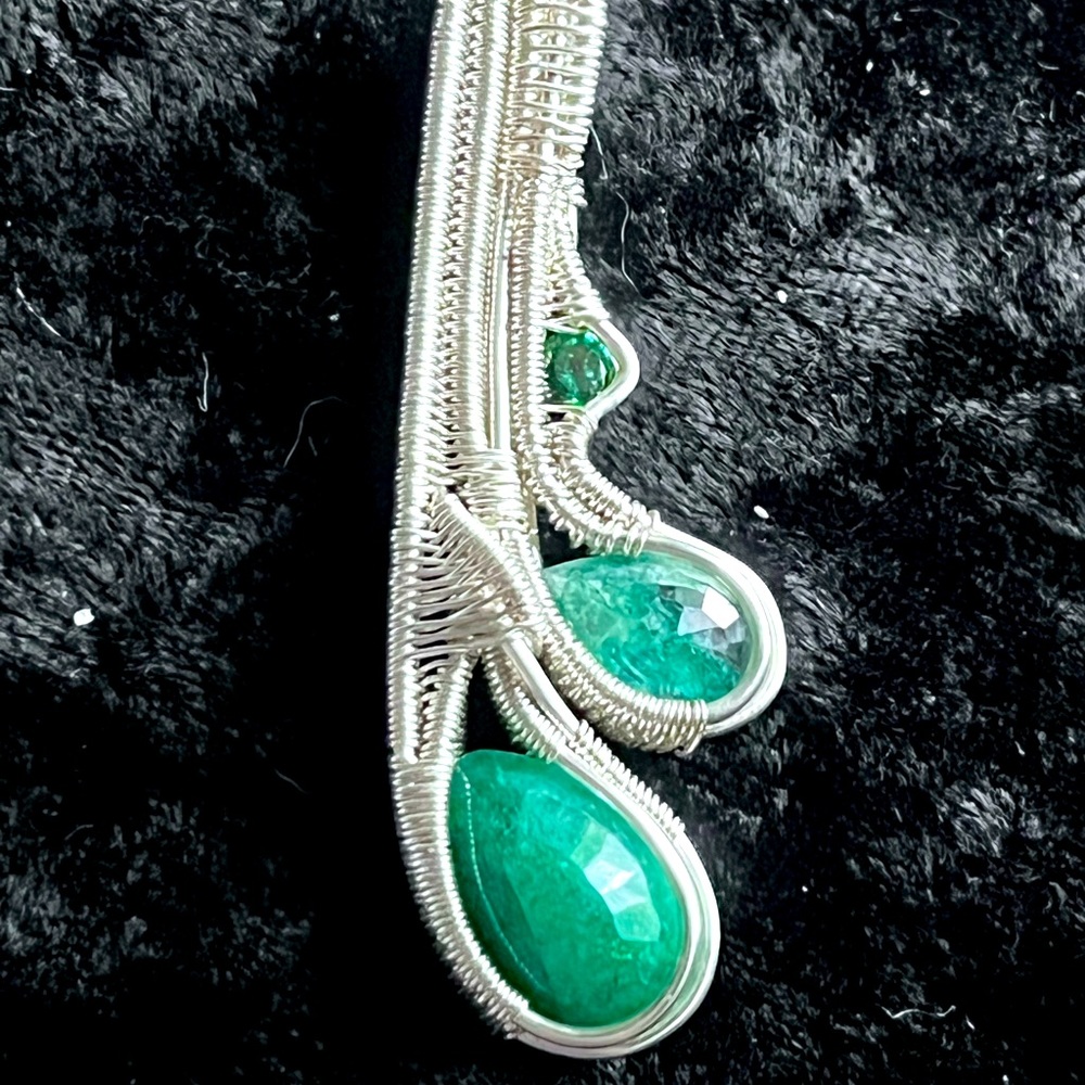 Real emerald wire wrapped pendant